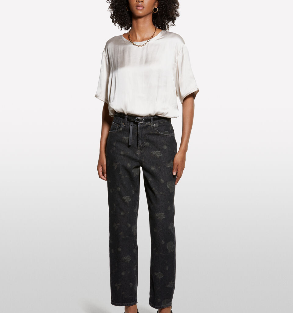 Bedruckte schwarze Relaxed-Fit-Jeans - weite jeans für damen - Schwarz | Sisley image number 1